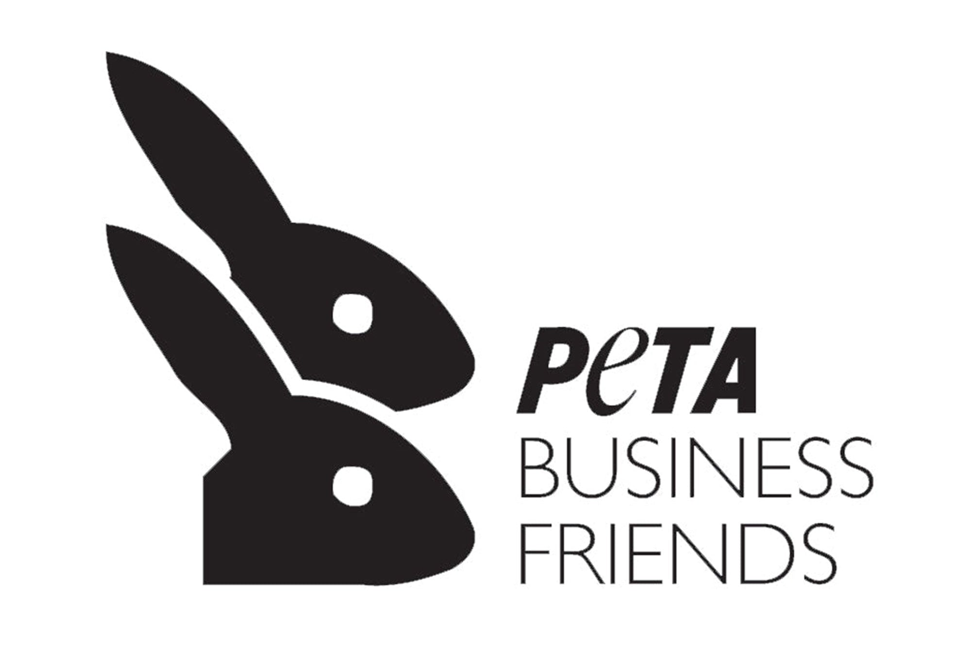 PETA Business Friends logo with black silhouette of two rabbits on a white background