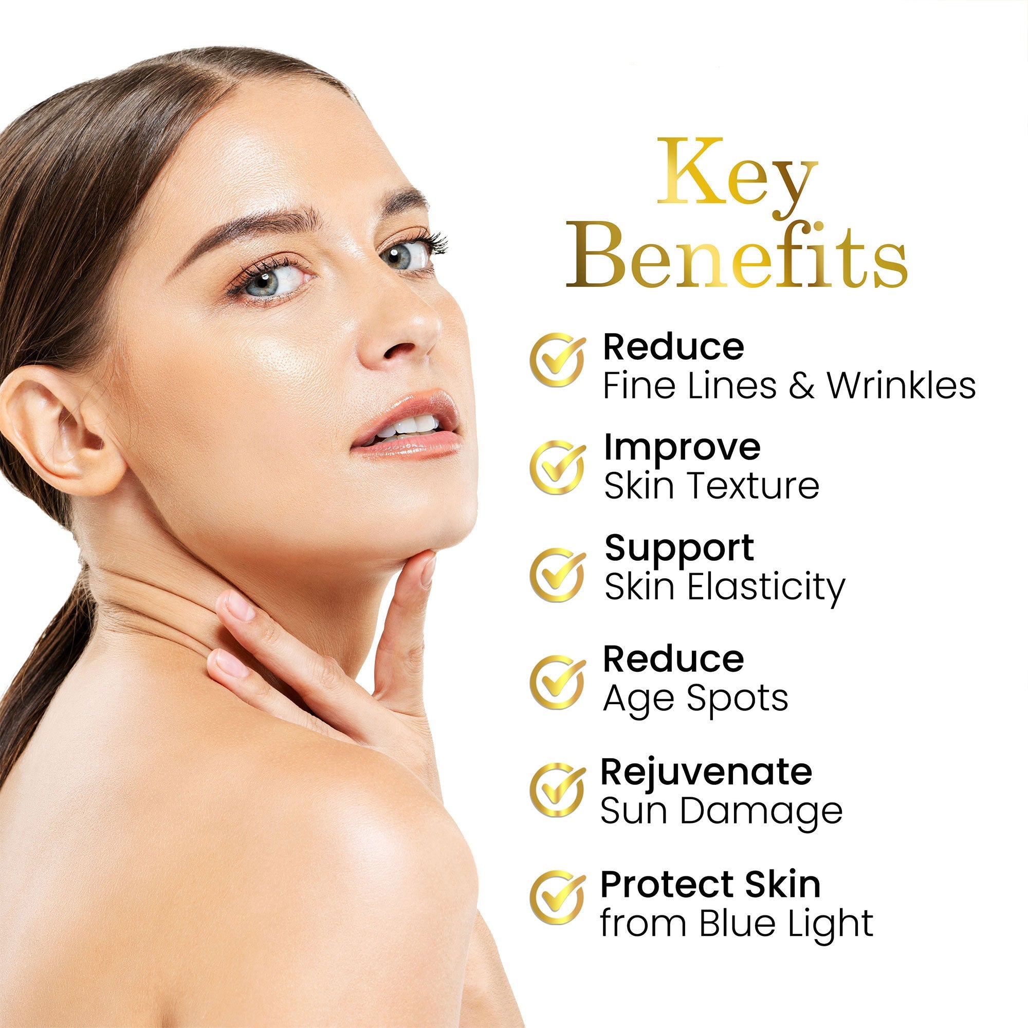 Advertisement for luxe beauty skincare with a woman&