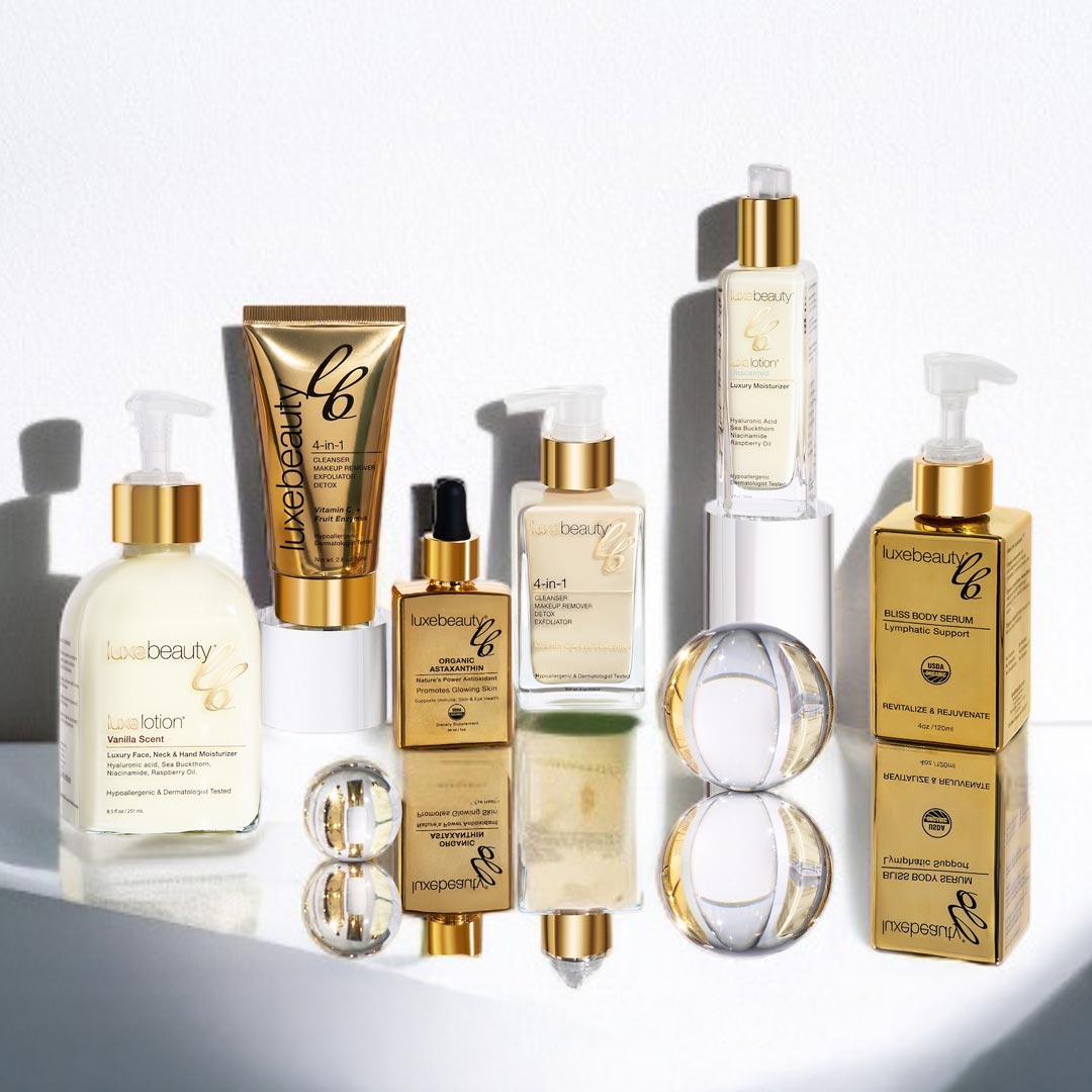 Collection of Lush Beauty skincare products on a white background