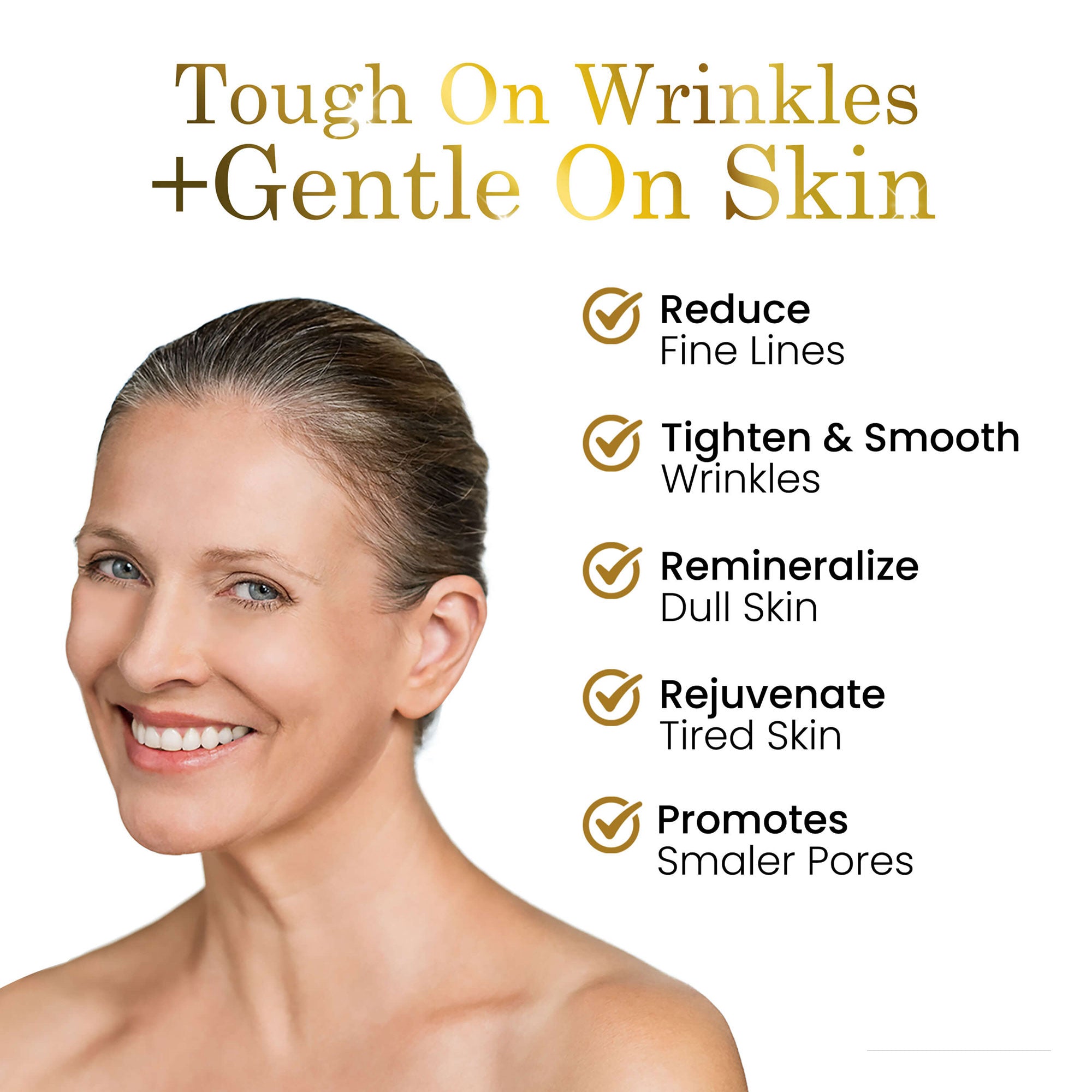 Advertisement for Luxe Beauty Anti-aging Serum with a woman&