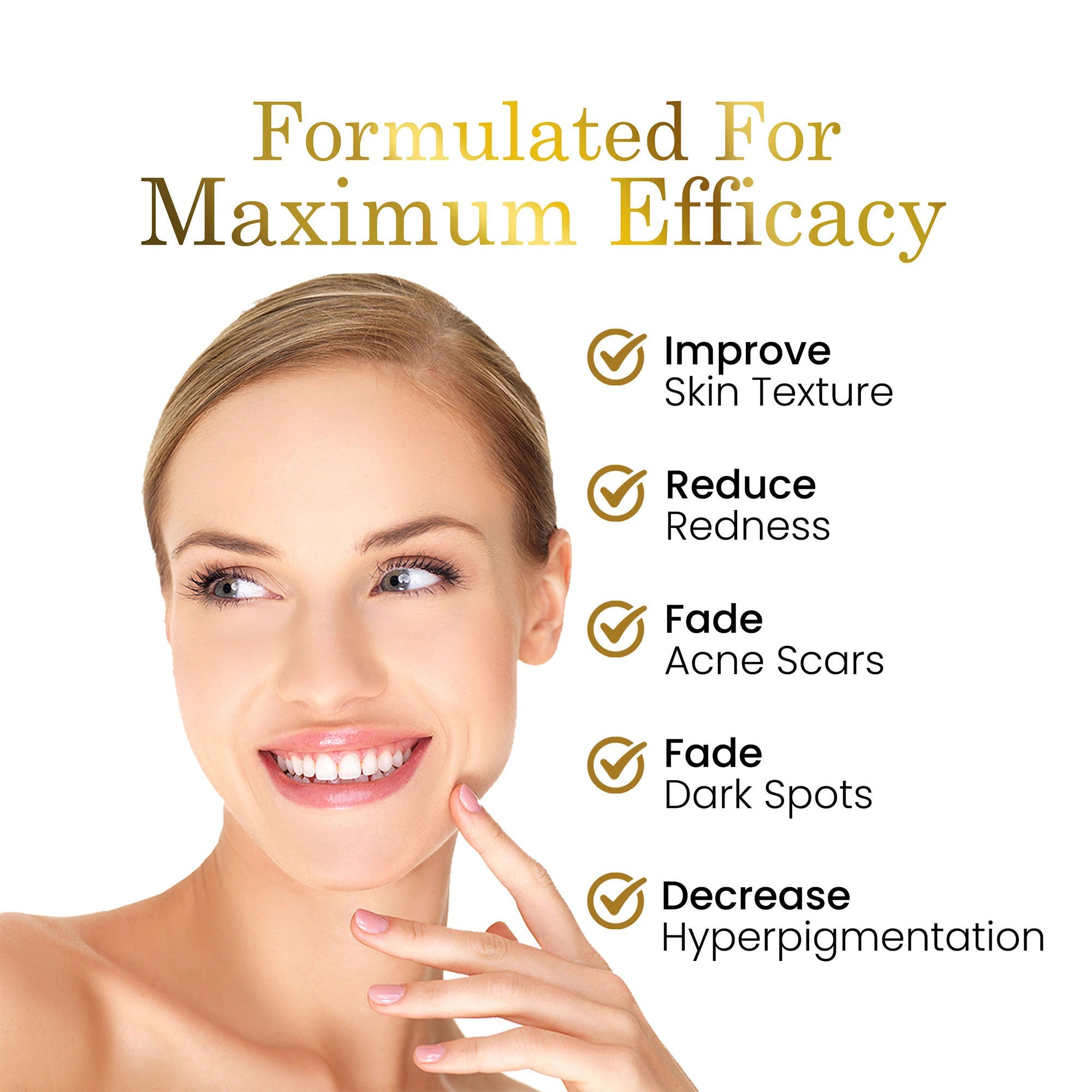 Advertisement for luxe beauty skin care Luxe Beauty Lighten & Brighten Serum with a woman&