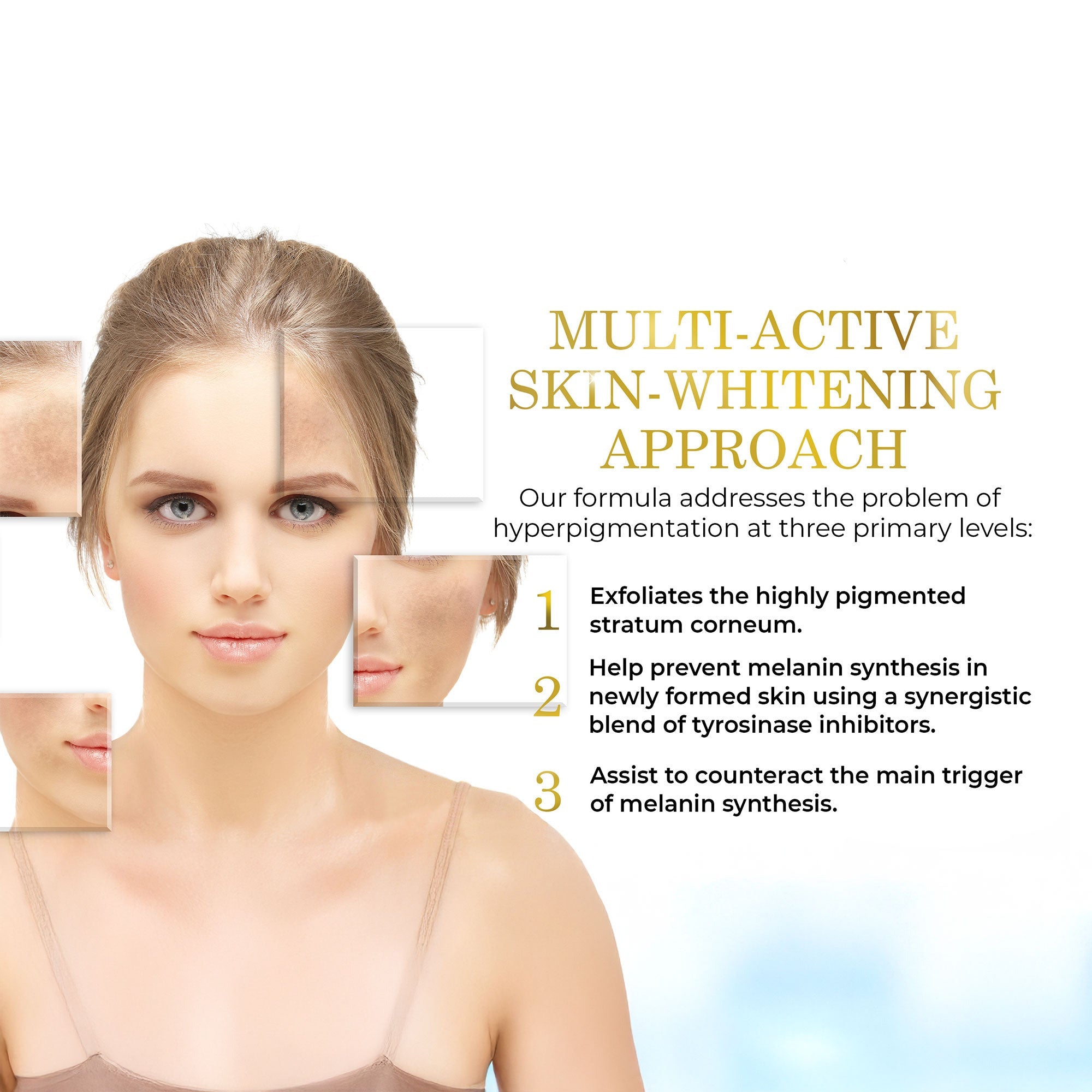 Advertisement for Luxe Beauty Lighten & Brighten Serum with a woman&