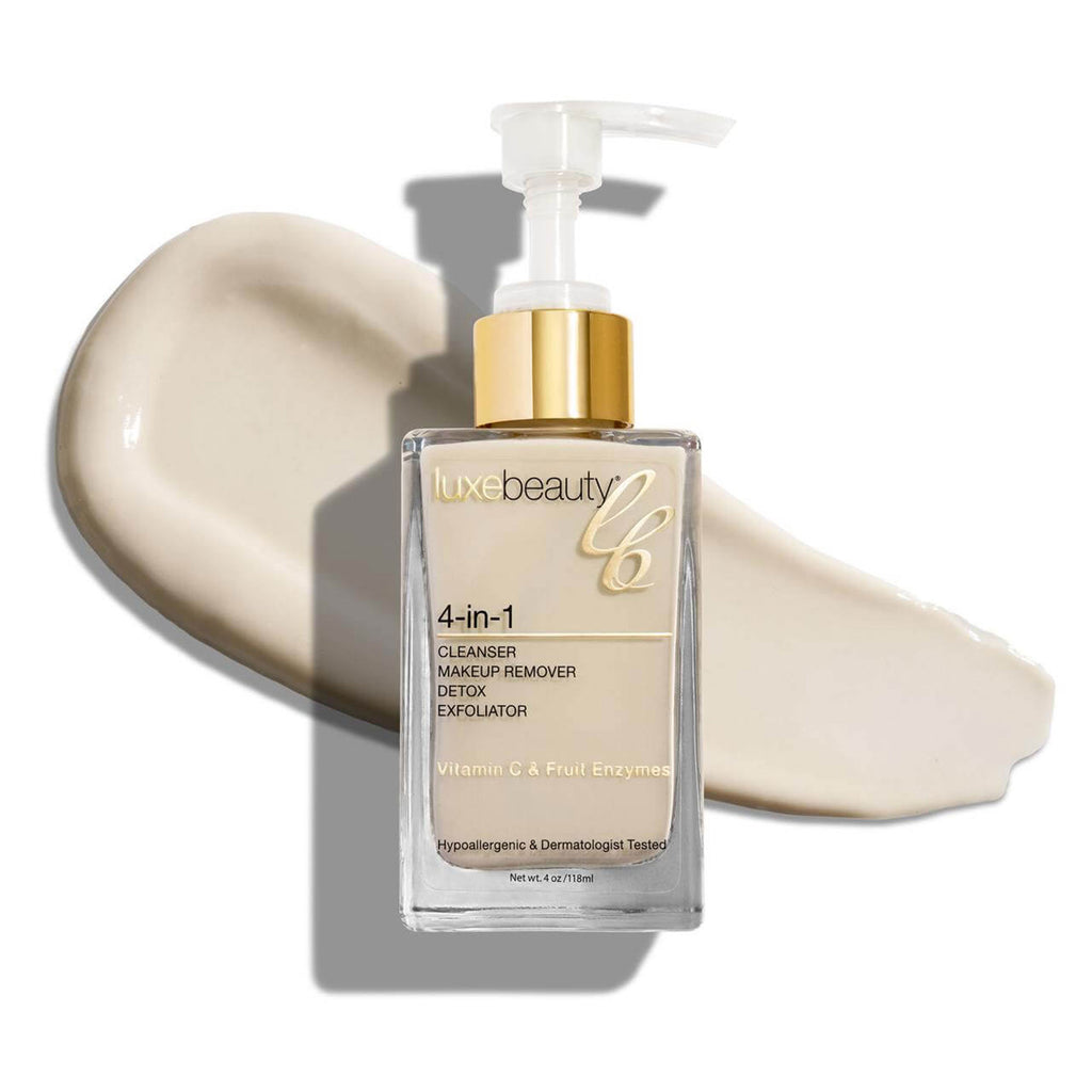 Luxe Beauty 4-in-1 Cleanser product with a pump on a white background