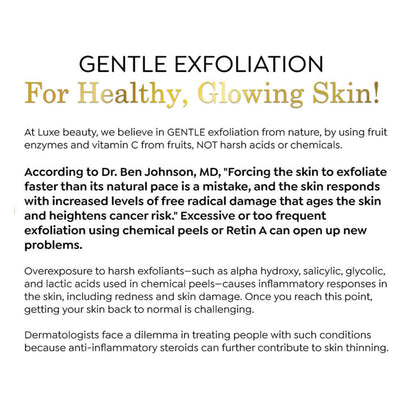 Text about gentle exfoliation for healthy skin on a white background
