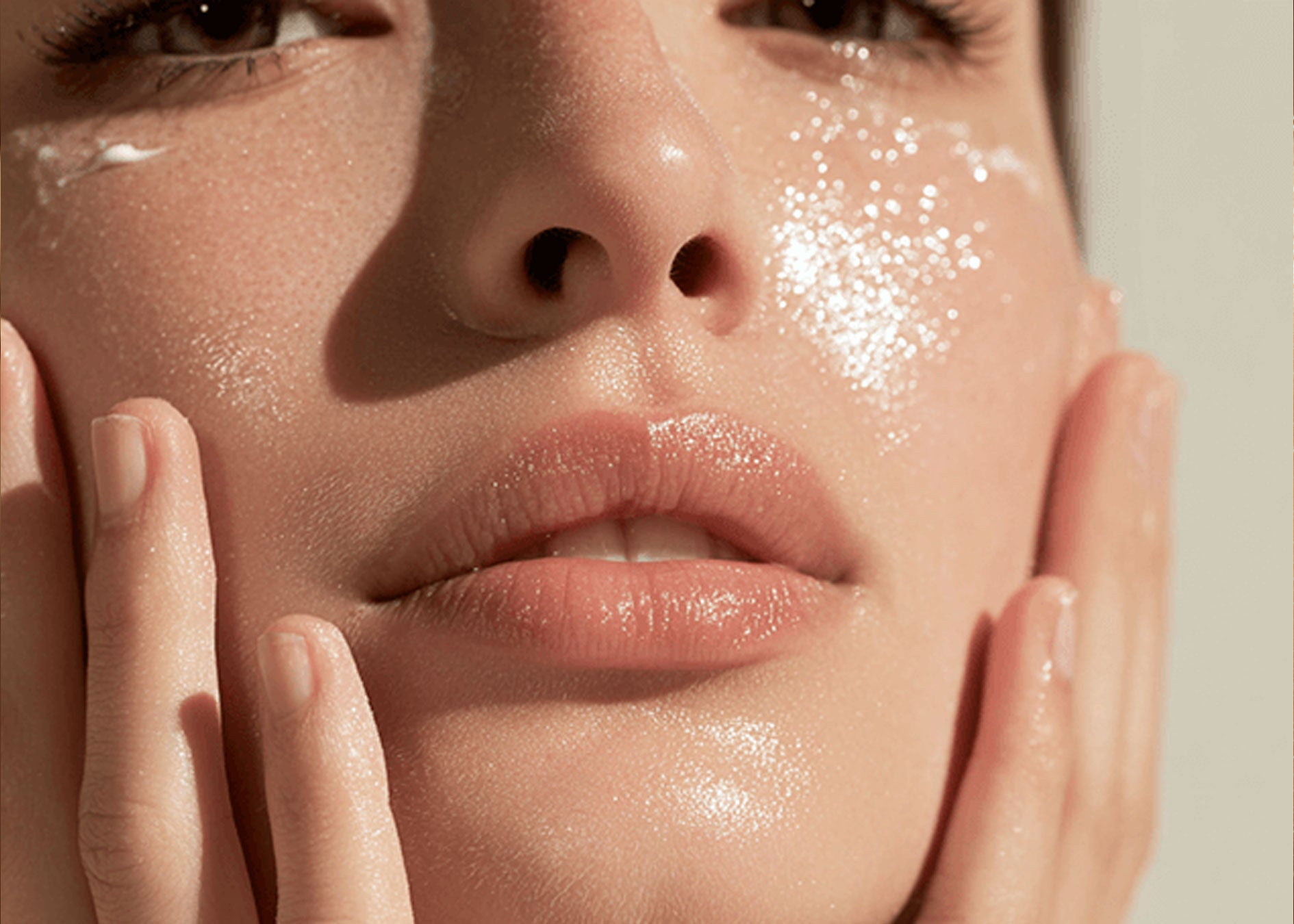 Close-up of a person's face with a neutral background