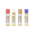 Four lip balms from Luxe Lips with different colors and flavors on a white background