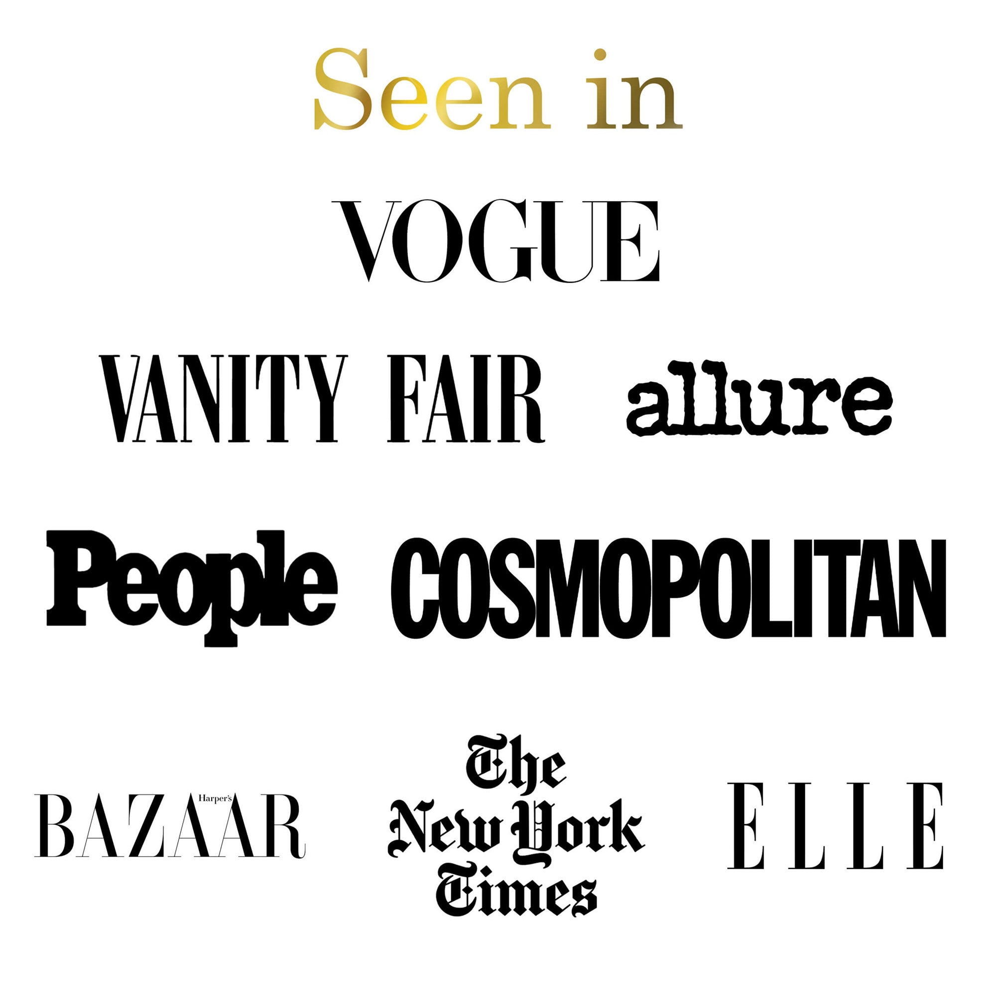 List of magazine names including Vogue, Vanity Fair, Allure, People, Cosmopolitan, Harper&