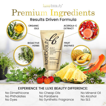 Luxe Beauty product with premium ingredients and health benefits on a white background